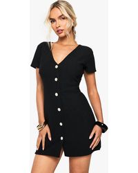 Boohoo - Cap Sleeve Button V Neck Shift Dress - Lyst