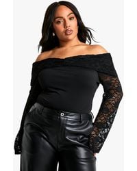Boohoo - Plus Lace Ruched Overlay Stretch One Piece - Lyst