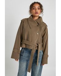 Boohoo - Asymmetric Belted Cropped Trench Jacket - Lyst