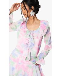 Boohoo - Floral Chiffon Ruffle Blouse - Lyst