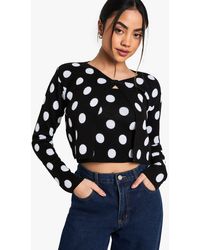 Boohoo - Polka Dot Button Neck Cardigan And Cami Top Set - Lyst