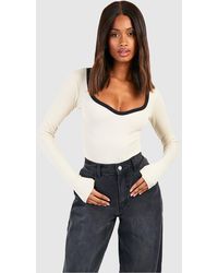 Boohoo - Premium Contrast Rib Notch Neck Bodysuit - Lyst