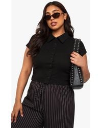 Boohoo - Plus Rib Collared Button Down Top - Lyst