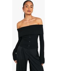 Boohoo - Top De Manga Larga Con Escote Barco Y Botones De Presión - Lyst