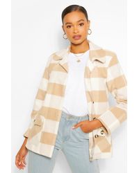 Boohoo Oversized Flannel Coat - Natural