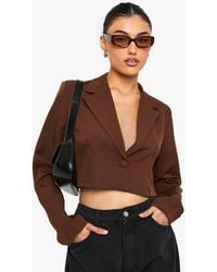 Boohoo - Basic Woven Relaxed Fit Crop Blazer - Lyst