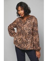 Wallis - Leopard Print Tie Neck Blouse - Lyst