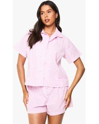 Boohoo - Seersucker Stripe Heart Print Short Sleeve Shirt & Shorts Pyjama Set - Lyst