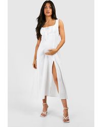 Boohoo - Maternity Linen Sleeveless Milk Maid Midaxi Dress - Lyst