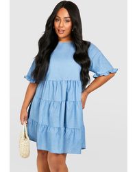 Boohoo - Plus Chambray Tiered Smock Dress - Lyst