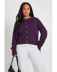 Boohoo - Plus Button Down Long Sleeve Crew Neck Cardigan - Lyst