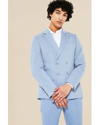 Boohoo - Double Breasted Skinny Textured Suit Jacket - Lyst
