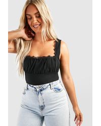 Boohoo - Plus Lace Trim Ruched Bust Corset Top - Lyst