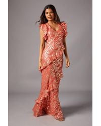 Coast - Petite Metallic Jacquard Frill Midi Dress - Lyst