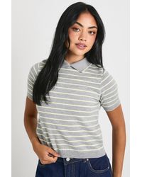 Boohoo - Scallop Edge Collar Stripe Knitted Top - Lyst