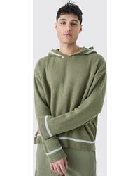BoohooMAN - Oversized Boxy Brushed Contrast Stitch Knit Hoodie - Lyst