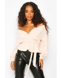 Boohoo Womens Petite schulterfreie Bluse - Schwarz