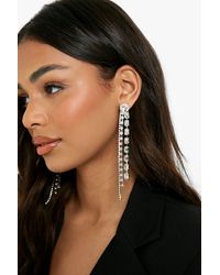 Boohoo Diamante Tassel Statement Earrings - Metallic