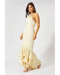 MissPap - Satin Frill Hem Hater Neck Maxi Dress - Lyst