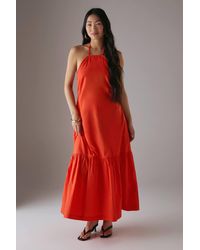 Warehouse - Petite Poplin Crochet Trim Drop Waist Midi Sundress - Lyst