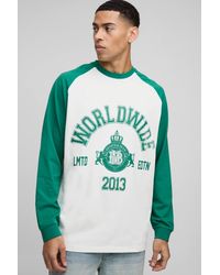 Boohoo - Oversized Contrast Raglan Long Sleeve Graphic T-Shirt - Lyst