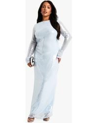 Boohoo - Plus Sequin Tie Back Maxi Column Dress - Lyst