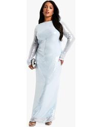 Boohoo - Plus Sequin Tie Back Maxi Column Dress - Lyst