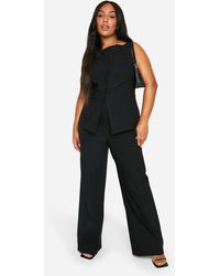 Boohoo - Plus Stripe Super Stretch Fitted Long Line Waistcoat & Wide Leg Trouser - Lyst