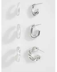 Boohoo - Silver Chunky Hoop Multipack Earrings - Lyst