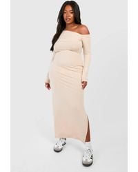 Boohoo - Plus Ruched Bardot Long Sleeve Maxi Dress - Lyst