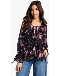 Boohoo - Floral Chiffon Extreme Ruffle Blouse - Lyst
