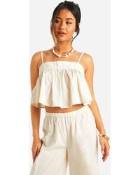 Boohoo - Linen Look Strappy Square Neck Crop - Lyst