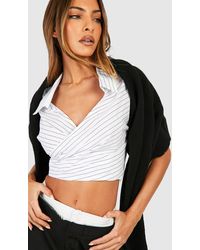 Boohoo - Stripe Cotton Wrap Cropped Shirt - Lyst
