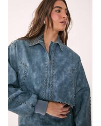 Nasty Gal - Distressed Faux Leather Studded Bomber Jacket - Lyst