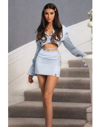 Boohoo - Satin Tie Detail Cropped Shirt & Skirt Co-ord - Lyst