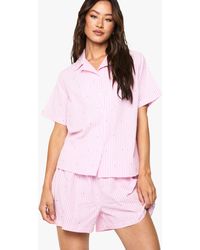 Boohoo - Tall Cotton Poplin Pinstripe Heart Print Shirt And Short Pyjama Set - Lyst