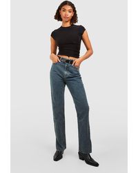 Boohoo - Tall Basics High Waisted Split Hem Straight Leg Jeans - Lyst