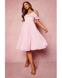 Boohoo Cold Shoulder Ruffle Midi Bridesmaid Dress - Pink