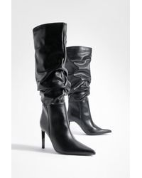 Boohoo - Wide Fit Ruched Stiletto Pointed Toe Boots - Lyst