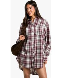 Boohoo - Shoulder Pad Oversized Check Shirt Dress - Lyst