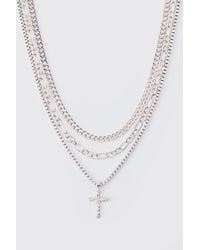 BoohooMAN - Mehrlagige Halskette mit Kreuz - Lyst