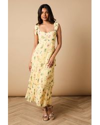 Oasis - Petite Floral Pleated Tie Shoulder Midi Dress - Lyst