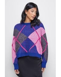 Warehouse - Oversized Argyle Sweater - Lyst