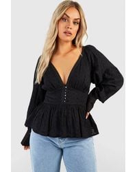 Boohoo - Plus Button Down Broderie Smock Top - Lyst
