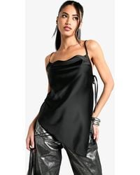 Boohoo - Tie Detail Cowl Neck Satin Cami Top - Lyst