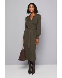 Wallis - Collared Belted Midi Dress - Lyst