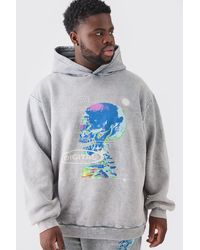 BoohooMAN - Plus Oversized Washed Graphic Hoodie - Lyst