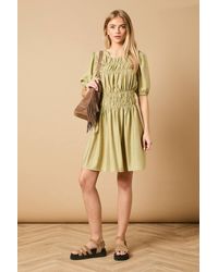 Oasis - Shirred Bodice Puff Sleeve Mini Dress - Lyst