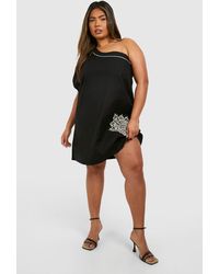 Boohoo - Plus Woven Embroidery Detail One Shoulder Mini Dress - Lyst