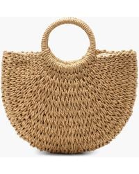 Boohoo - Circle Handle Straw Bag - Lyst